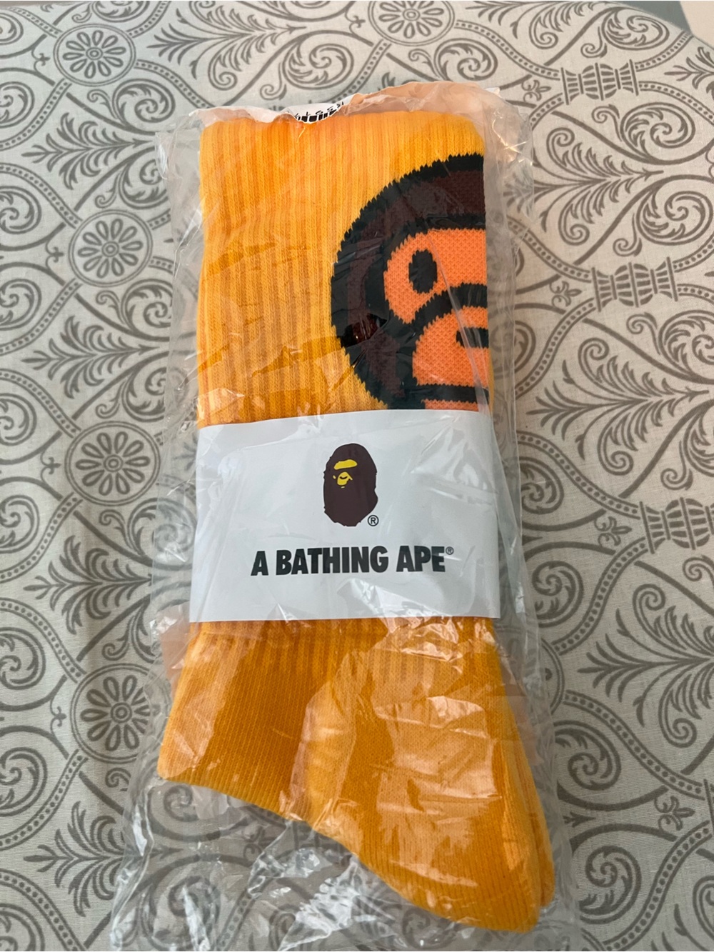 Bape Bright Orange Logo Crew Socks